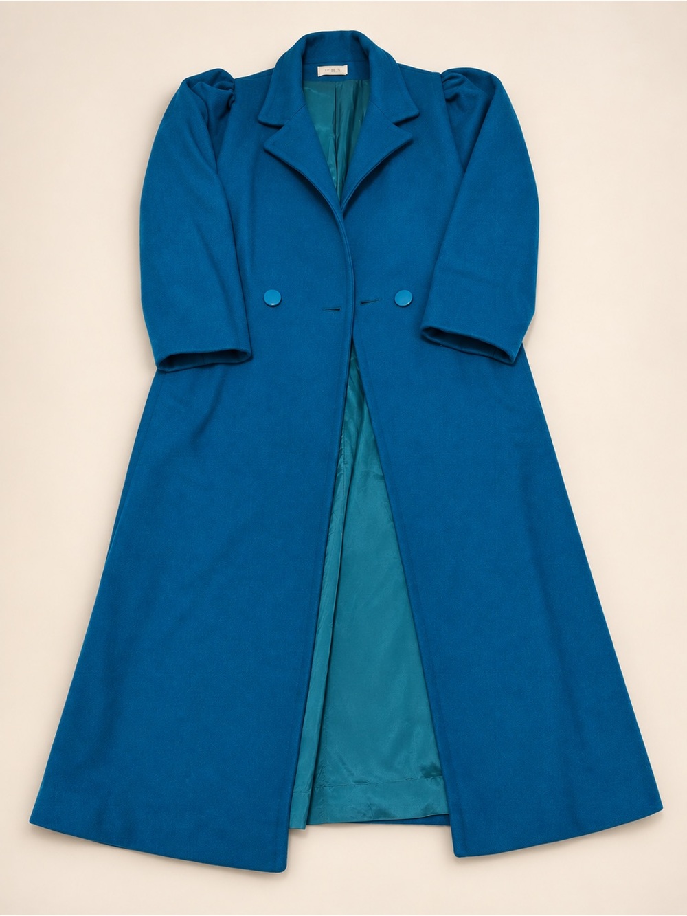 Vintage Jill Jr. Teal Blue Long Coat – Puff Shoulder